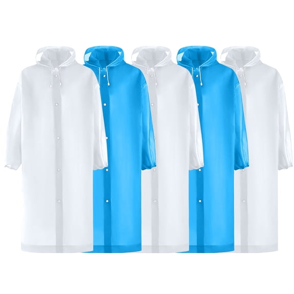 Xfvqtps 5 Pairs Mens and Womens Raincoat with Hooded Long Solid Color Adjustable Drawstring Button Waterproof Cycling Outdoor Activities Rain Jackets Rain Poncho Multicolor-12