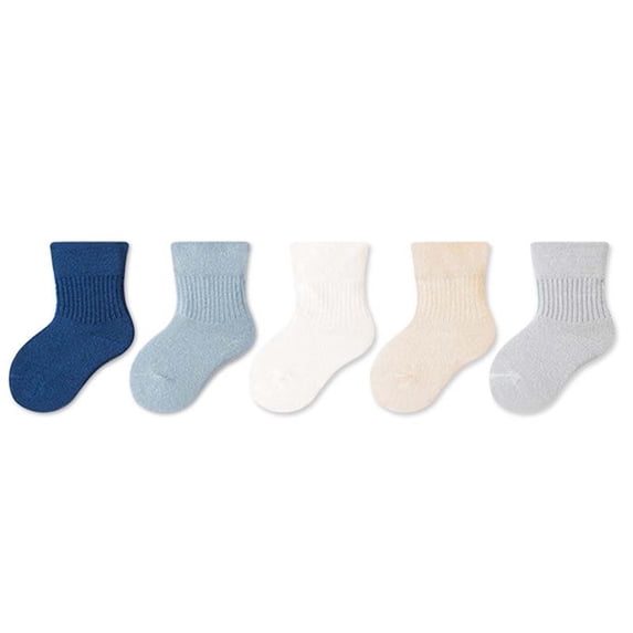 Xfvqtps 5 Pairs Toddler Ankle Socks Solid Color Simplicity Soft Comfort Warm Winter Cotton Socks for 0-9 Years Blue