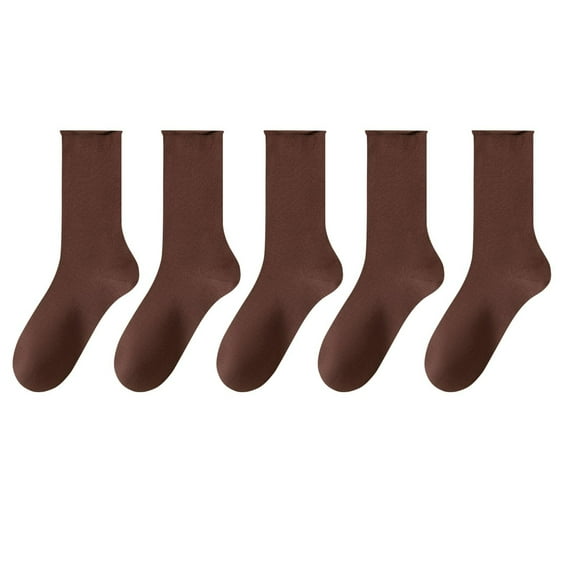 Xfvqtps 5 Pairs Womens Crew Socks Solid Color Simplicity Middle Tube Non Shedding Comfortable Breathable Elastic Soft Cozy Premium Spring Summer Cotton Socks Coffee-5 Pairs