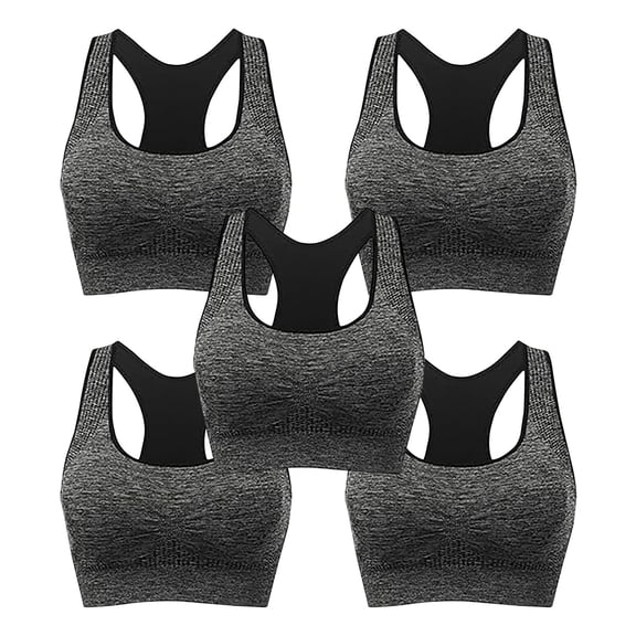 Xfvqtps 5PC Sports Bras for Women Racerback Shockproof Sweating Absorbent Wireless Elastic Pullover Comfortable Breathable Yoga Bra Gray
