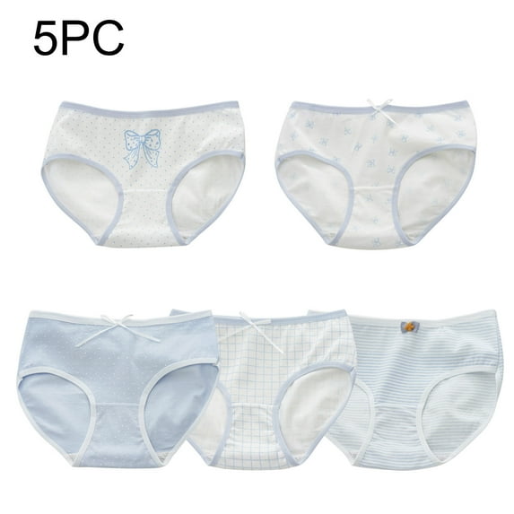 Xfvqtps 5PCS Teen Girls Underwear Cotton Soft Comfortable Bow Print Grid Stripe Panties Assorted Briefs for 14-16 Years Multicolor-09