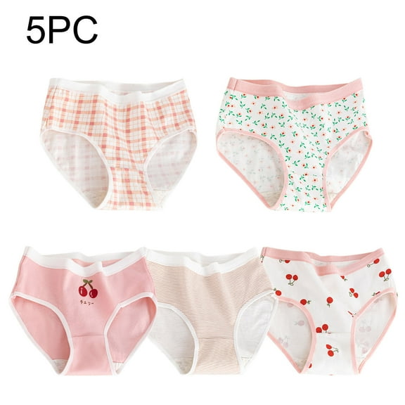 Xfvqtps 5PCS Teen Girls Underwear Cotton Soft Comfortable Flower Cherry Print Grid Stripe Panties Assorted Briefs for 14-16 Years Multicolor-10