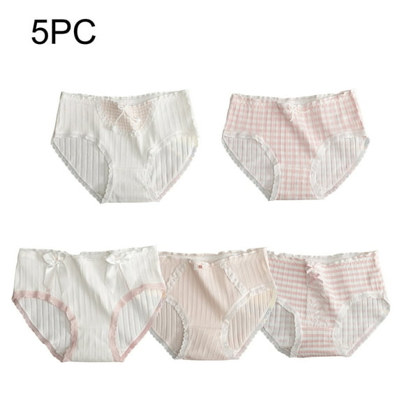 Xfvqtps 5PCS Teen Girls Underwear Cotton Soft Comfortable Lace Bow Grid Panties Briefs for 14-16 Years Multicolor-02