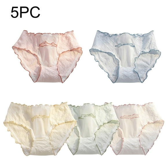 Xfvqtps 5PCS Teen Girls Underwear Cotton Soft Comfortable Lettuce Trim Mesh Hollow out Breathable Panties Briefs for 14-16 Years Multicolor-07