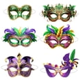 thumbnail image 1 of Xfvqtps 6 PCS Mardi Gras Mask for Women Paper Masquerade Masks Multicolored Feather Carnival Mask for Makeup Performance Ball Party B-6 PCS, 1 of 8
