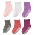 thumbnail image 1 of Xfvqtps 6 Pairs Children Crew Socks with Grippy Knitted Solid Color Simplicity Non Slip Comfortable Breathable Soft Thin Cotton Socks for 1-7 Years Multicolor-02, 1 of 3