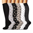 thumbnail image 1 of Xfvqtps 6 Pairs Socks for Womens Striped Heart Polka Dot Pattern Black and Brown Long Knee High Tube Socks Warmth Winter Pressure Socks Multicolor, 1 of 1