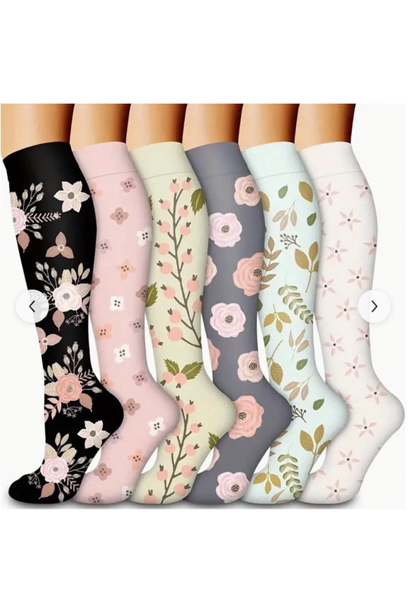 6 Pairs Socks for Womens Flower Pattern Long Knee High Home Tube Socks Warmth Winter Pressure Socks Multicolor