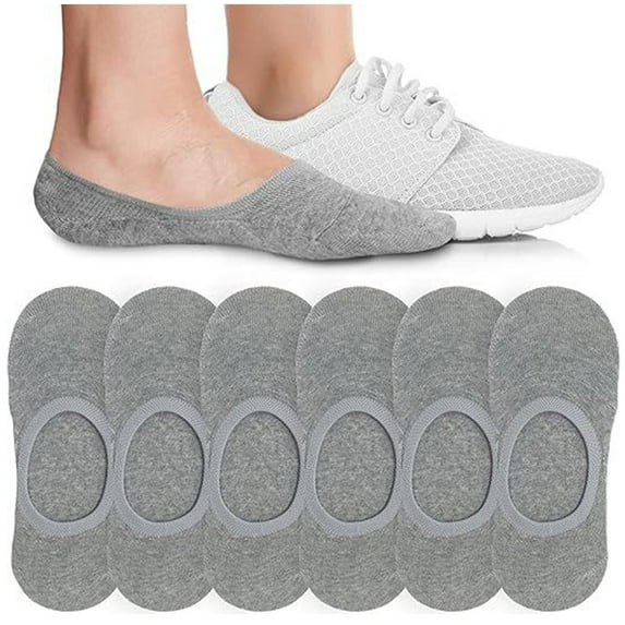 Xfvqtps 6 Pairs Unisex No Show Socks Solid Color Non Slip Low Cut Invisible Liner Simplicity Soft Stretchable Comfort Breathable Socks Gray