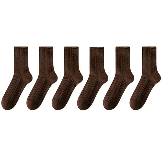 Xfvqtps 6 Pairs Womens Crew Socks Solid Color Simplicity Ribbed Pattern Middle Tube Non Shedding Comfortable Breathable Elastic Soft Cozy Premium Spring Summer Cotton Socks Brown-5 Pairs