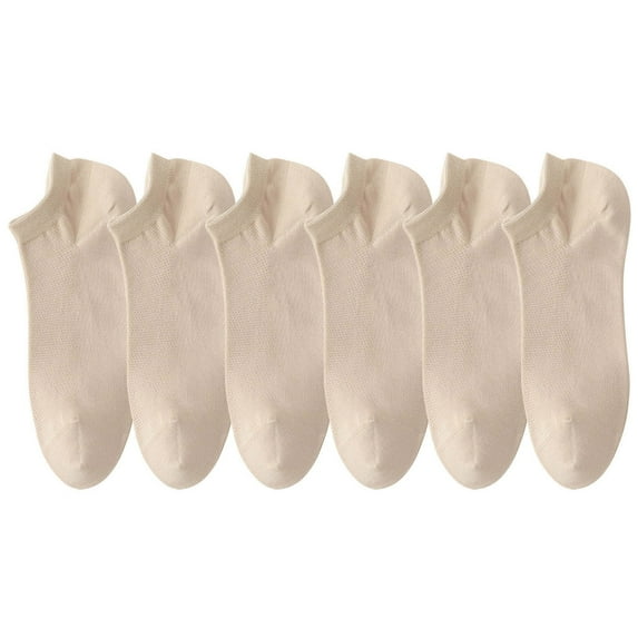 Xfvqtps 6 PCS Womens Ice Silk Stockings Low Cut Invisible Liner Footies Thin Socks Solid Color Non Slip Comfortable Breathable Lightweight No Show Socks Beige