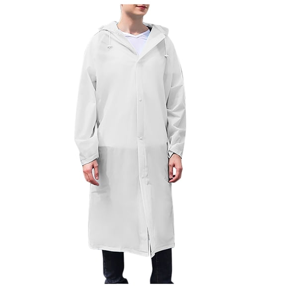 Xfvqtps Adult Mens and Womens Raincoat with Hooded Long Adjustable Drawstring Solid Color Reusable Button Transparent Waterproof Cycling Hiking Rain Jackets Rain Poncho White