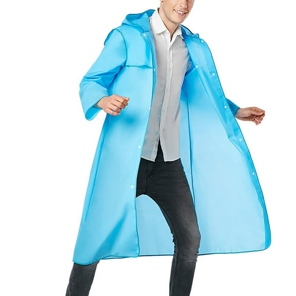 Xfvqtps Adult Mens and Womens Raincoat with Hooded Long Colorful Edges Reusable Button Transparent Waterproof Cycling Hiking Rain Jackets EVA Rain Poncho Blue