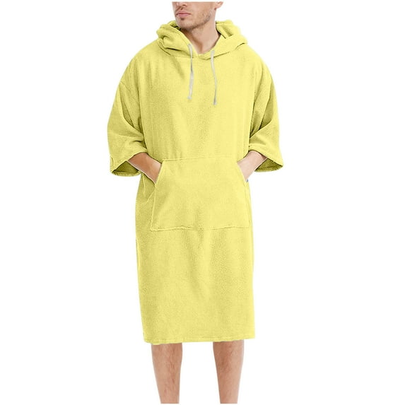 Xfvqtps Adults Men Women Surf Poncho Hoodie with Pocket 3/4 Sleeve Quick Dry Absorbent Changing Towel Robe Solid Color Swimming Beach Surfing Bath Towels Yellow