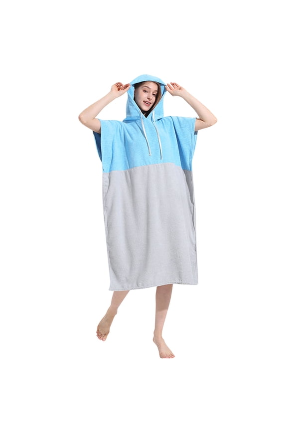 Adults Men Women Surf Poncho Hoodie Short Sleeve Quick Dry Absorbent Changing Towel Robe Color Blocking Swimming Beach Surfing Bath Towels Light Blue