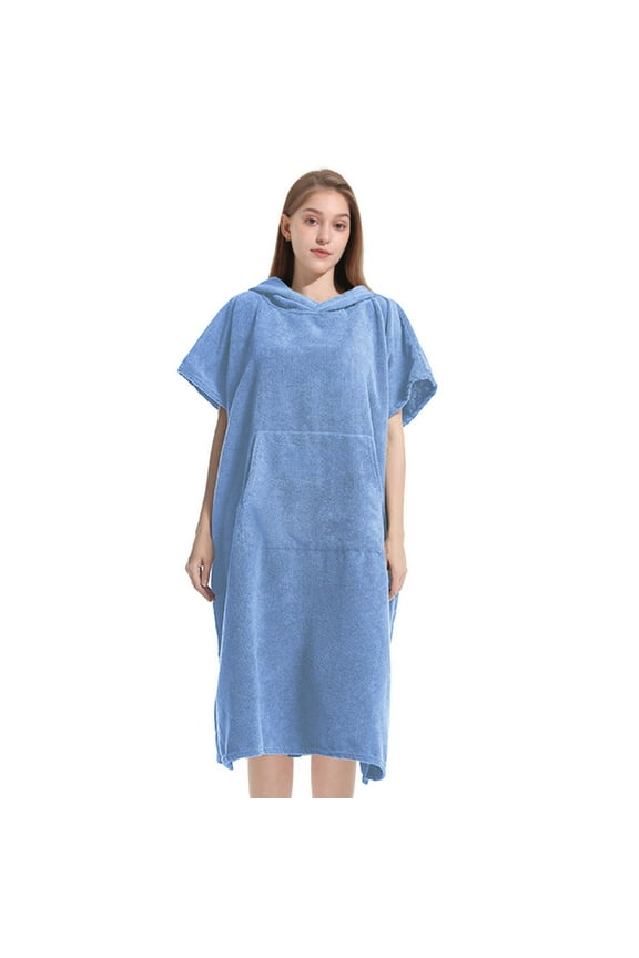 Adults Men Women Surf Poncho Hoodie Short Sleeve Quick Dry Absorbent Changing Towel Robe Solid Color Swimming Beach Surfing Bath Towels Blue