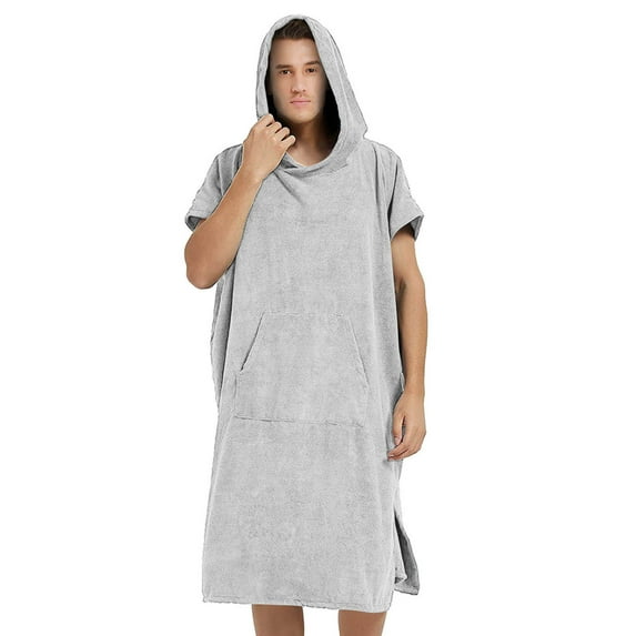 Xfvqtps Adults Men Women Surf Poncho Hoodie Short Sleeve Quick Dry Absorbent Changing Towel Robe Solid Color Swimming Beach Surfing Bath Towels Gray