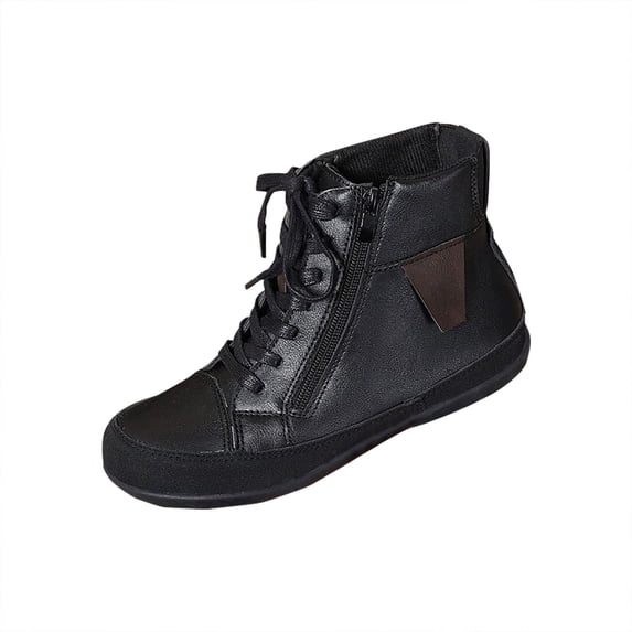 Xfvqtps Ankle Boots for Women Fashion Winter Casual Comfortable Lace up Front with Side Zipper Closure Flat Booties Faux Leather High Top Sneaker Boots Black