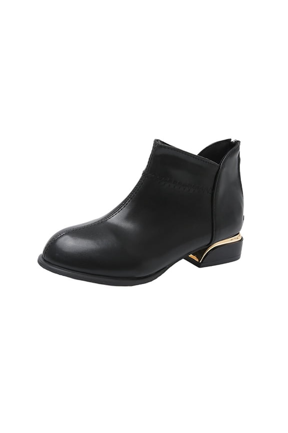 Ankle Boots for Women Back Zipper Pointy Toe Block Low Heel Leather Fashion Commute Booties Black