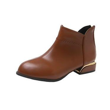 Xfvqtps Ankle Boots for Women Back Zipper Pointy Toe Block Low Heel Leather Fashion Commute Booties Brown