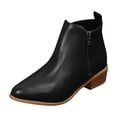 thumbnail image 1 of Xfvqtps Ankle Boots for Women Cork Block Low Heel Pointy Toe Both Side Zipper Leather Fashion Commute Booties Black, 1 of 9