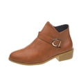thumbnail image 1 of Xfvqtps Ankle Boots for Women Cork Side Zipper Pointy Toe Block Low Heel Buckle Strap Leather Fashion Booties Brown, 1 of 9