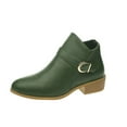thumbnail image 1 of Xfvqtps Ankle Boots for Women Cork Side Zipper Pointy Toe Block Low Heel Buckle Strap Leather Fashion Booties Green, 1 of 9