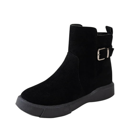 Xfvqtps Ankle Boots for Women Side Zipper Buckle Strap Suede Thick Bottom Solid Color Soft Sole Comfortable Non Slip Casual Spring Short Bootie Black