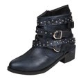 thumbnail image 1 of Xfvqtps Ankle Boots for Women Side Zipper Chunky Pointy Toe Low Heel Rivet Buckle Strap Fashion Fall Booties, 1 of 6
