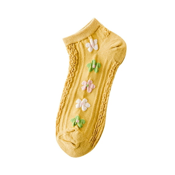 Xfvqtps Ankle Socks for Women Girls Thin Low Cut Floral Pattern Cute Breathable Comfortable Soft Cozy Premium Spring Summer Cotton Socks Yellow