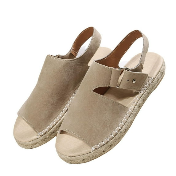 Xfvqtps Avarcas Sandals for Women Suede Flat Peep Toe Slingback Ring Solid Color Soft Sole Comfortable Non Slip Breathable Summer Espadrille Sandals Beige