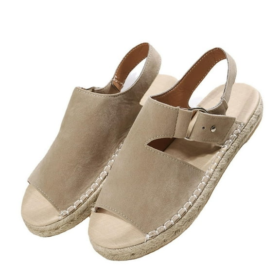 Xfvqtps Avarcas Sandals for Women Suede Flat Peep Toe Slingback Ring Solid Color Soft Sole Comfortable Non Slip Breathable Summer Espadrille Sandals Beige