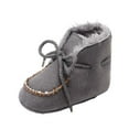 thumbnail image 1 of Xfvqtps Baby Boys and Girls Thicken Lining Boots Fluffy Plush Lace Up Adjustable Drawstring Non Slip Warm Suede Boots Winter Snow Shoes Soft Soled Walking Shoes Gray, 1 of 8