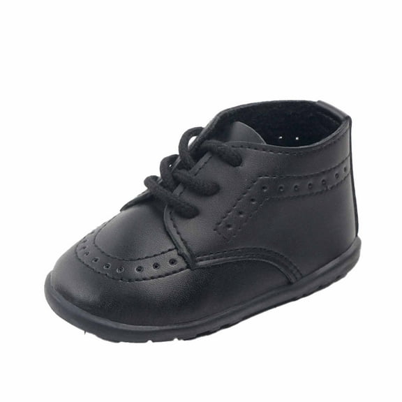 Xfvqtps Baby Boys Walking Shoes Lace Up High Top Wedding Loafers Brogue Oxford Dress Shoes New Spring Comfortable Breathable Children Flat Lazy Crib Shoes Black