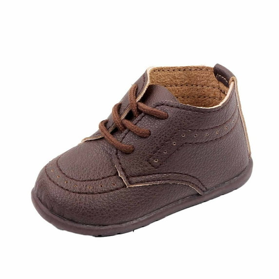 Xfvqtps Baby Boys Walking Shoes Lace Up High Top Wedding Loafers Brogue Oxford Dress Shoes New Spring Comfortable Breathable Children Flat Lazy Crib Shoes Coffee