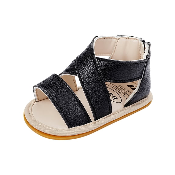 Xfvqtps Baby Boys and Girls Sandals Simplicity Ankle Zipper Non Slip Soft Sole Leather Prewalker Toddler Kid Summer Breathable Casual Shoes Black