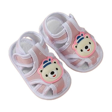 Xfvqtps Baby Boys and Girls Walking Shoes Hollowing Out Bear Cute Soft Sole Non Slip PU Infant Sandals Summer 0-1 Year Old New Baby Slip Sandals Pink