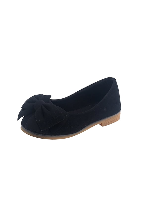 Baby Girls Casual Shoes Bow Slip On Non-slip Lightweight Flock Nude Shoes Princess Ballerina Flats Children Day Shoes Girls Single Shoes Black