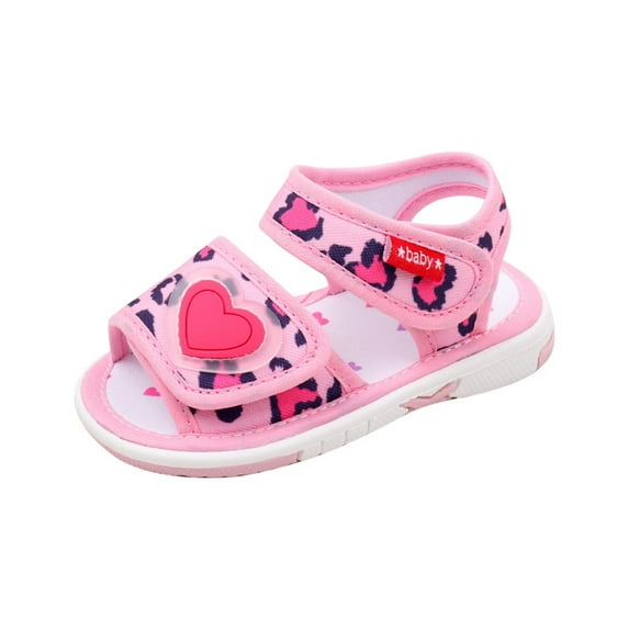 Xfvqtps Baby Girls Sandals Love Leopard Print Lightweight Outdoor Beach Mesh Walking Shoes Casual Comfortable Breathable Toddler Shoes Leopard Print Non Slip Soft Sole Summer Shoes Pink