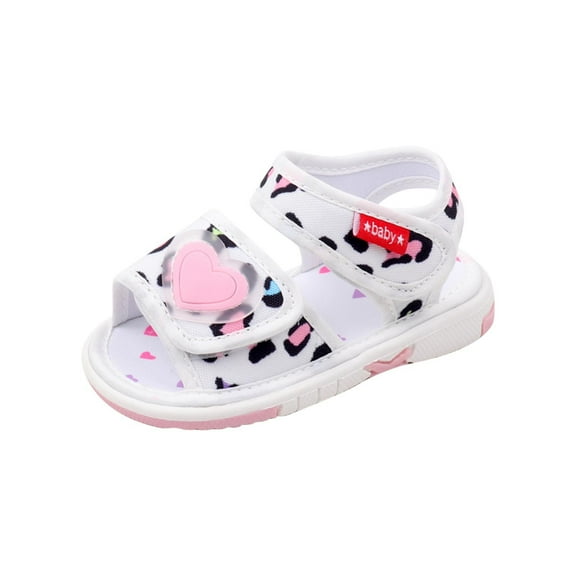 Xfvqtps Baby Girls Sandals Love Leopard Print Lightweight Outdoor Beach Mesh Walking Shoes Casual Comfortable Breathable Toddler Shoes Leopard Print Non Slip Soft Sole Summer Shoes White