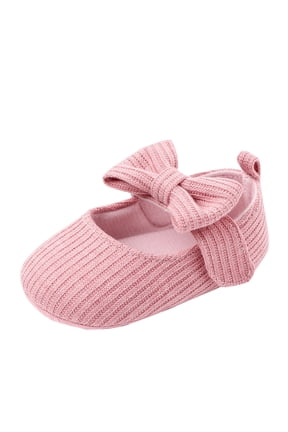 Baby Girls Walking Shoes Knit Bowknot Hook Loop Cute Soft Sole Non Slip Indoor Mesh First Walker Shoes Summer New Baby Knitted Bow Wool Shoes Pink