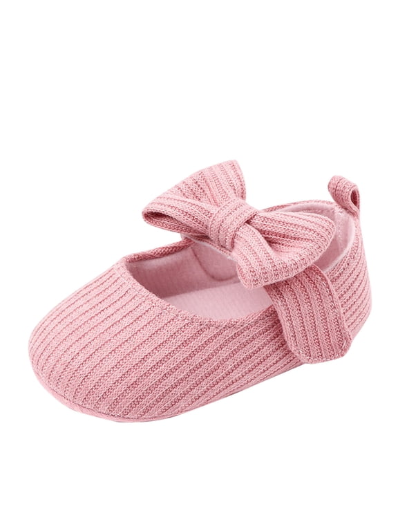 Baby Girls Walking Shoes Knit Bowknot Hook Loop Cute Soft Sole Non Slip Indoor Mesh First Walker Shoes Summer New Baby Knitted Bow Wool Shoes Pink