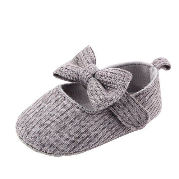 Xfvqtps Baby Girls Walking Shoes Knit Bowknot Hook Loop Cute Soft Sole Non Slip Indoor Mesh First Walker Shoes Summer New Baby Knitted Bow Wool Shoes Gray