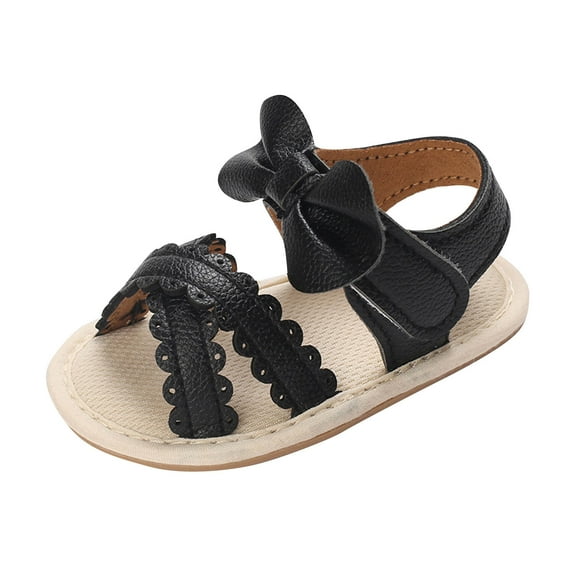 Xfvqtps Baby Girls Walking Shoes Lace Bowknot Non Slip Comfortable Soft PU Infant Sandals Summer New Baby Everything Casual Breathable Cute Bow Rubber Soled Toddler Shoes Black