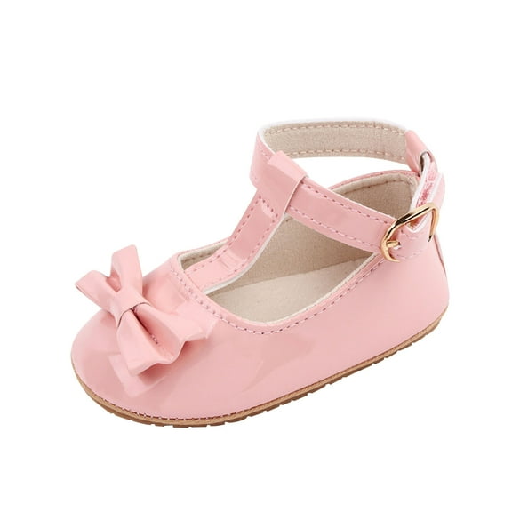 Xfvqtps Baby Girls Walking Shoes Mary Jane Buckle Non Slip Comfortable Soft PU Infant Sandals Summer New Baby Everything Casual Breathable Cute Bow Baby Leather Shoes Toddler Shoes Pink