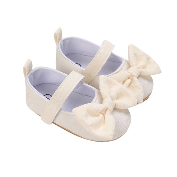 Xfvqtps Baby Girls Walking Shoes Mary Jane Flower Bowknot Cute Princess Sweet Soft Sole Cloth Infant Shoes Summer New Toddler Sandals Outside Wear Non Slip Breathable Shoes Beige