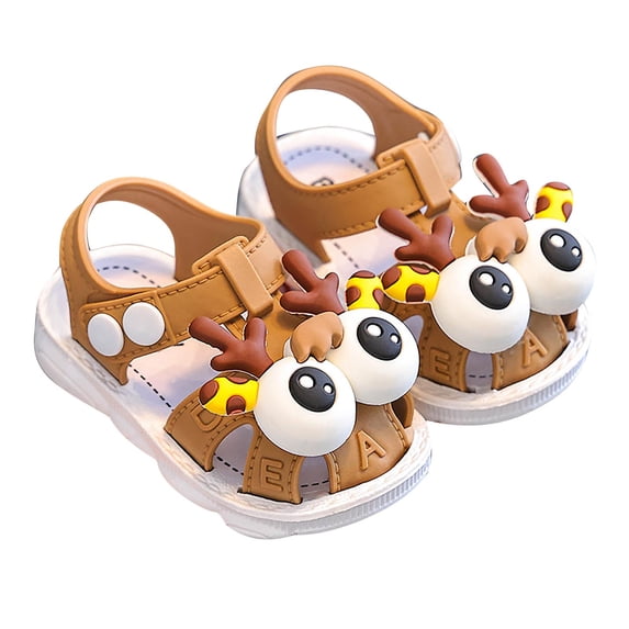 Xfvqtps Baby Infant Toddler Boys and Girls Squeaky Sandals Cute Cartoon Deer Close Toe Hollow out Press Buckle Soft Sole Non Slip Washable Lightweight Summer PVC Newborn First Walker Crib Khaki-01