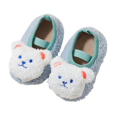 Xfvqtps Baby Slippers Fleece Cute Cartoon Animal Bear Slippers Non Slip Soft Warm Fall House Shoes Christmas Gifts Infant First Walkers Blue