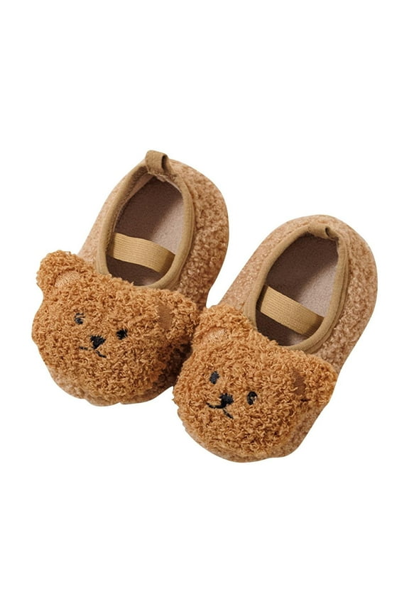 Baby Slippers Fleece Cute Cartoon Animal Bear Slippers Non Slip Soft Warm Fall House Shoes Christmas Gifts Infant First Walkers Brown