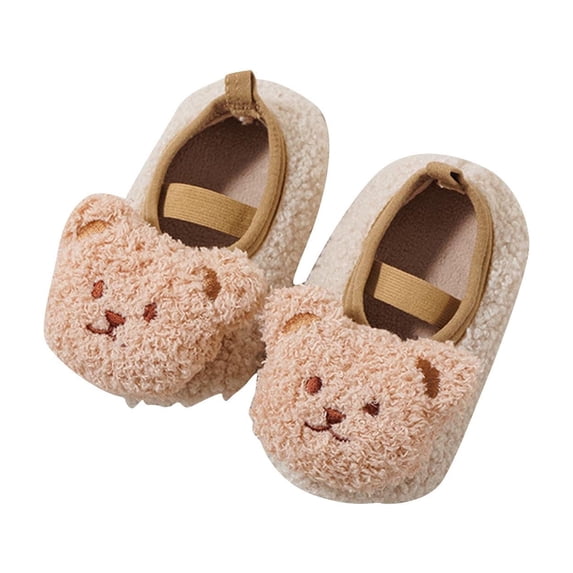 Xfvqtps Baby Slippers Fleece Cute Cartoon Animal Bear Slippers Non Slip Soft Warm Fall House Shoes Christmas Gifts Infant First Walkers Khaki